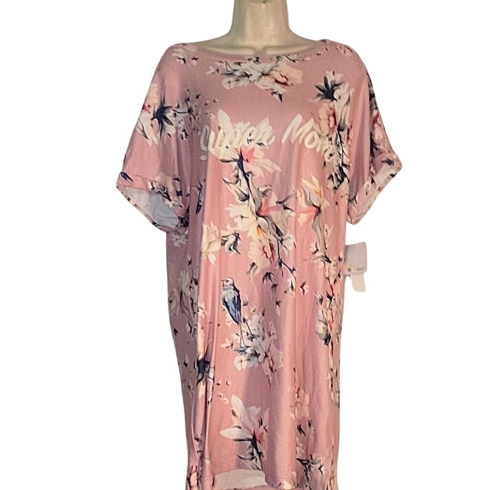 DEARFORMS NEW "Mom Life" Grey Floral Soft Comfort Casual Comfy Nightgown M